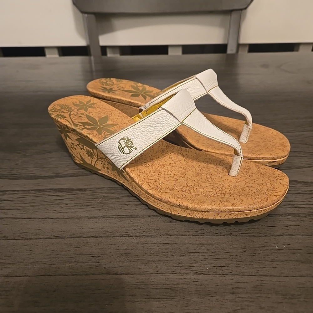 Timberland Women's White and Tan Wedge Sandals